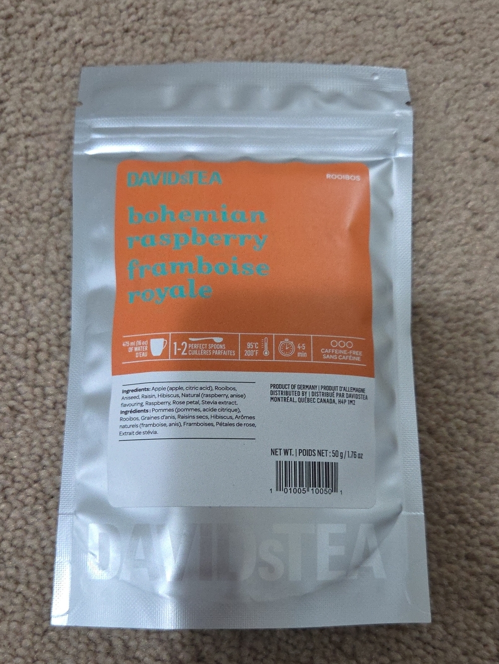 🌞2/$20🌞Sealed Davidstea BOHEMIAN RASPBERRY Loose Leaf Tea 50g Davids Tea